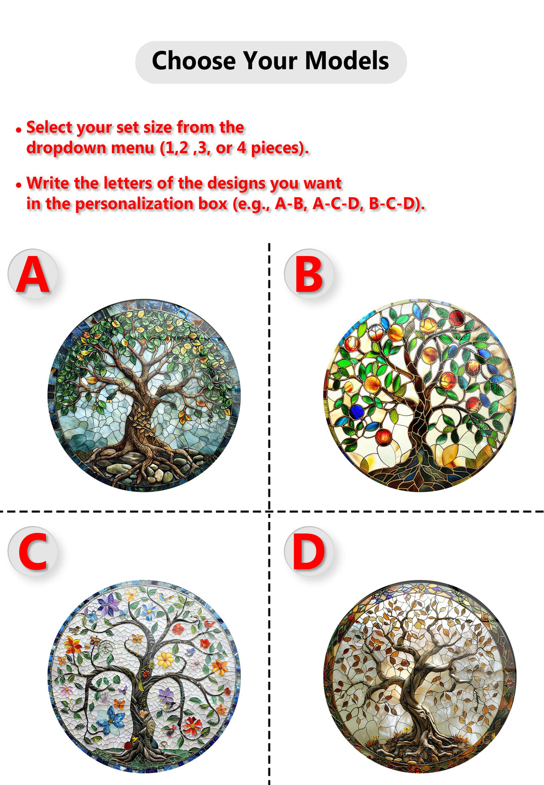 Colorful Mosaic Tree of Life Round Glass Wall Art Set – Boho Nature-Inspired Decor