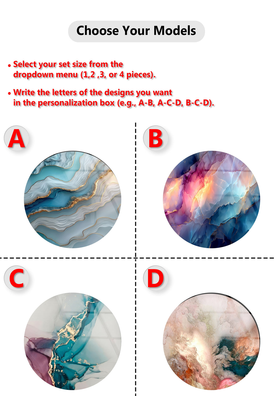 Crystal Flow Round Glass Wall Art Set – Abstract Agate-Inspired Design