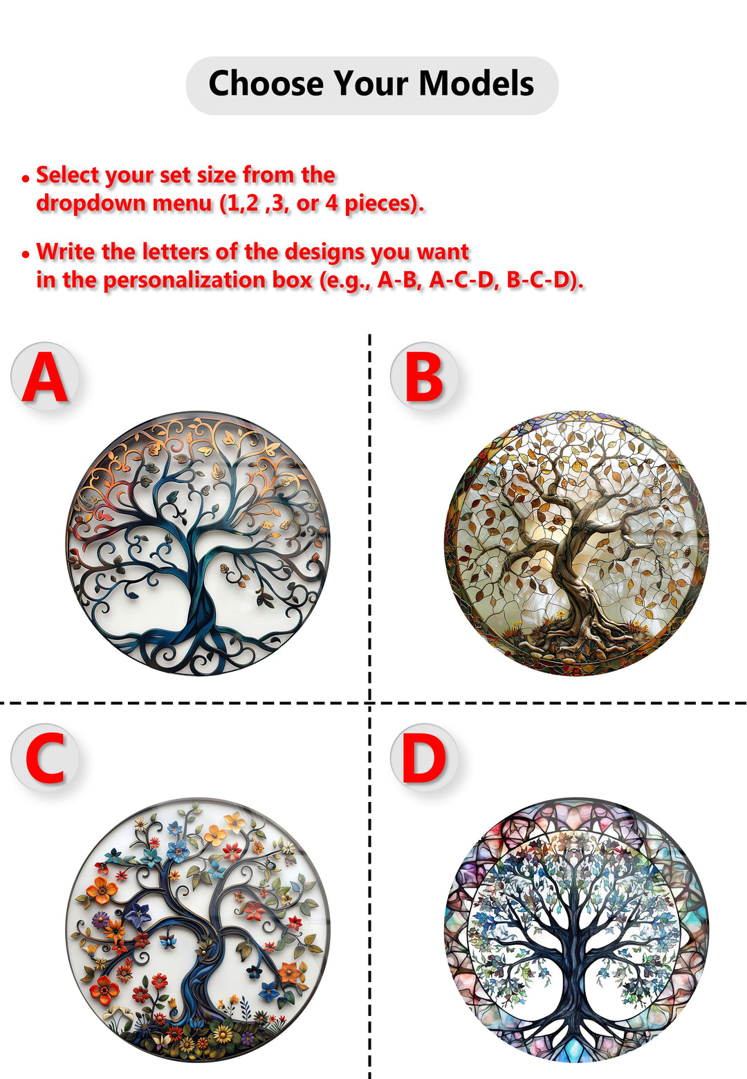Mosaic Tree of Life Round Glass Wall Art Set – Nature-Inspired Glass Decor
