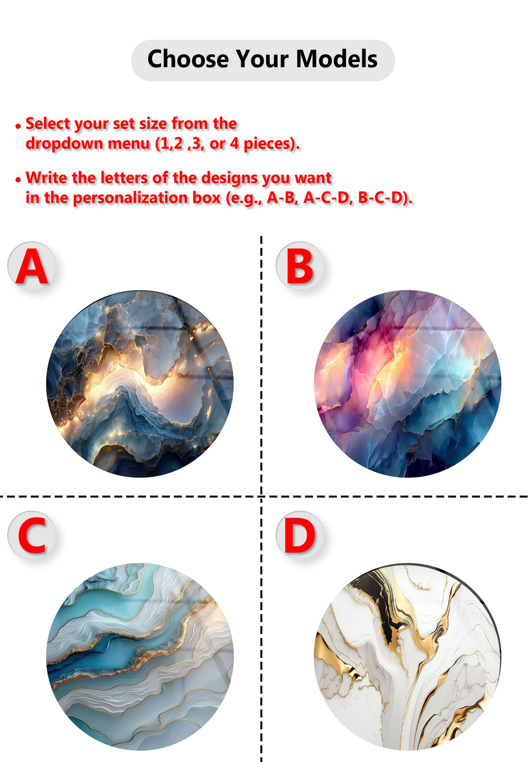 Ethereal Gemstone Round Glass Wall Art Set – Abstract Agate Elegance