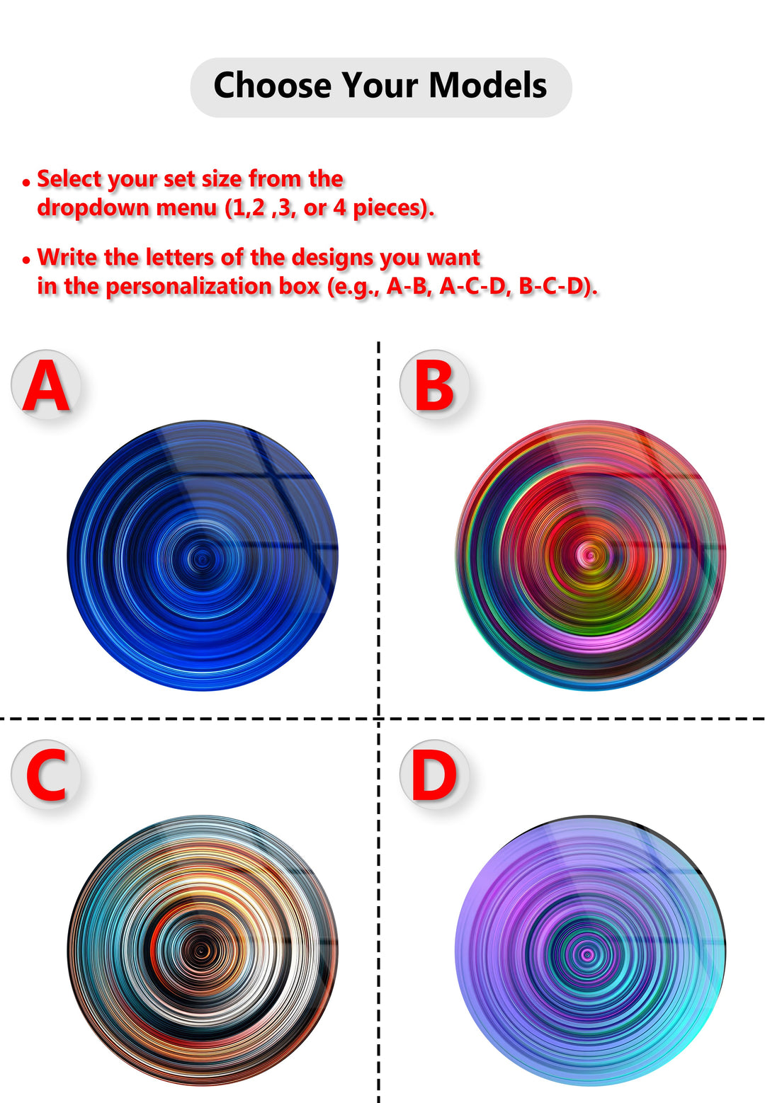 Vibrant Spiral Round Glass Wall Art Set – Modern Abstract Color Decor