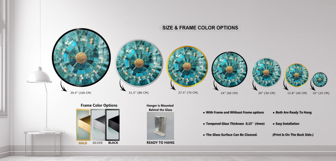 Golden Core – Turquoise Radiance Round Glass Wall Art