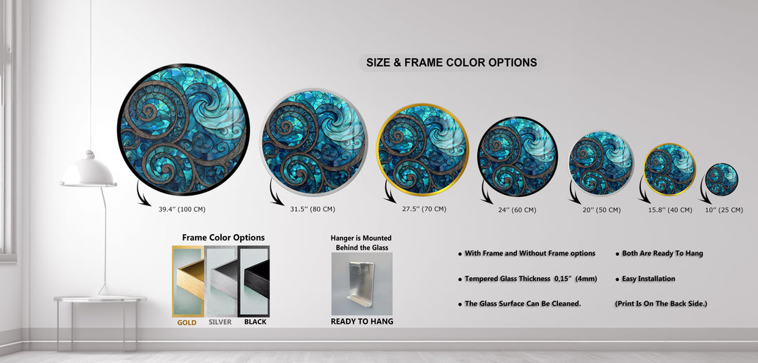 Oceanic Spirals – Round Glass Wall Art