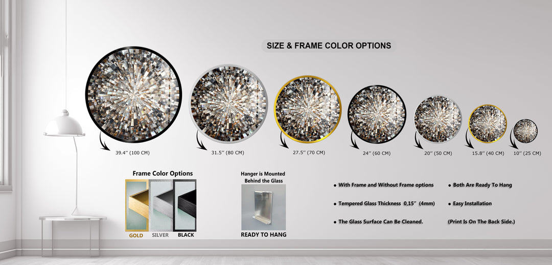 Black and Silver Radiant – Round Glass Wall Art