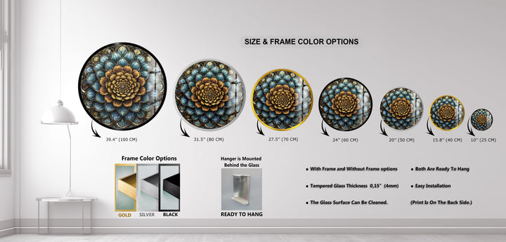 Golden Mandala Bloom – Round Glass Wall Art