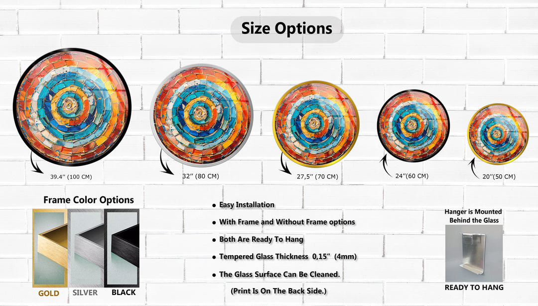 Radiant Vortex – Abstract Circular Mosaic Round Glass Wall Art