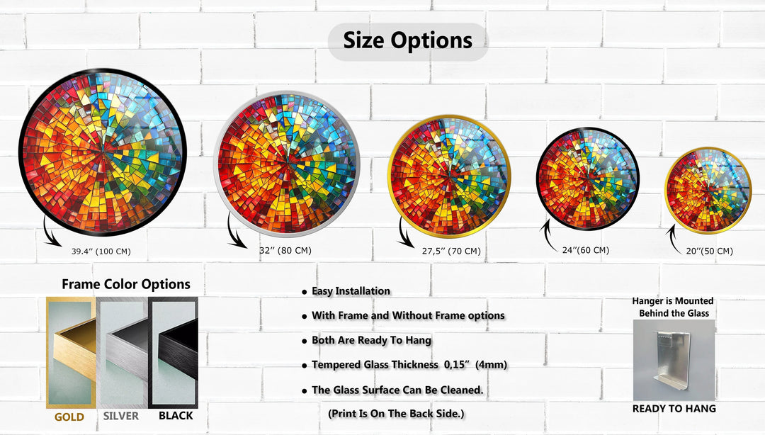 Rainbow Burst Mosaic Round Glass Wall Art - MyPhotoStation
