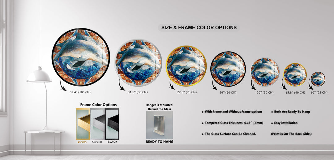 Ocean Spirit Dolphin – Round Glass Wall Art