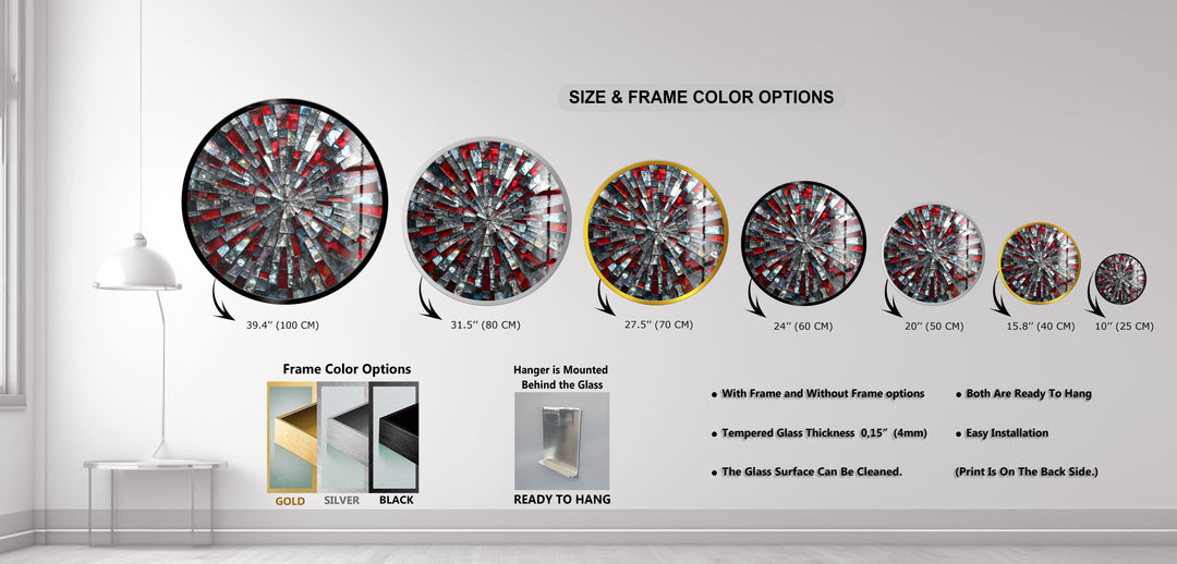Red and Black – Mosaic Round Glass Wall Art