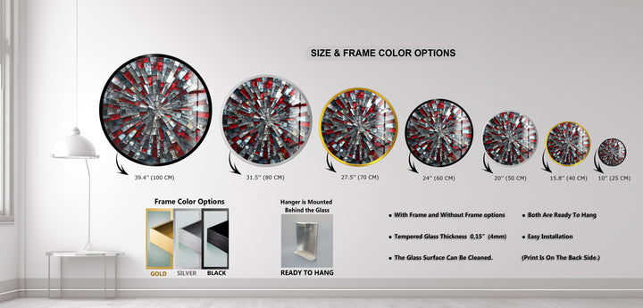 Red and Black – Mosaic Round Glass Wall Art