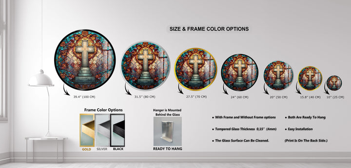 Golden Petal Harmony – Round Glass Wall Art