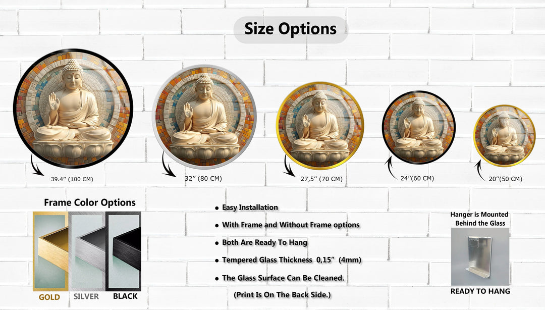 Radiant Buddha Mosaic – Round Glass Wall Art - MyPhotoStation