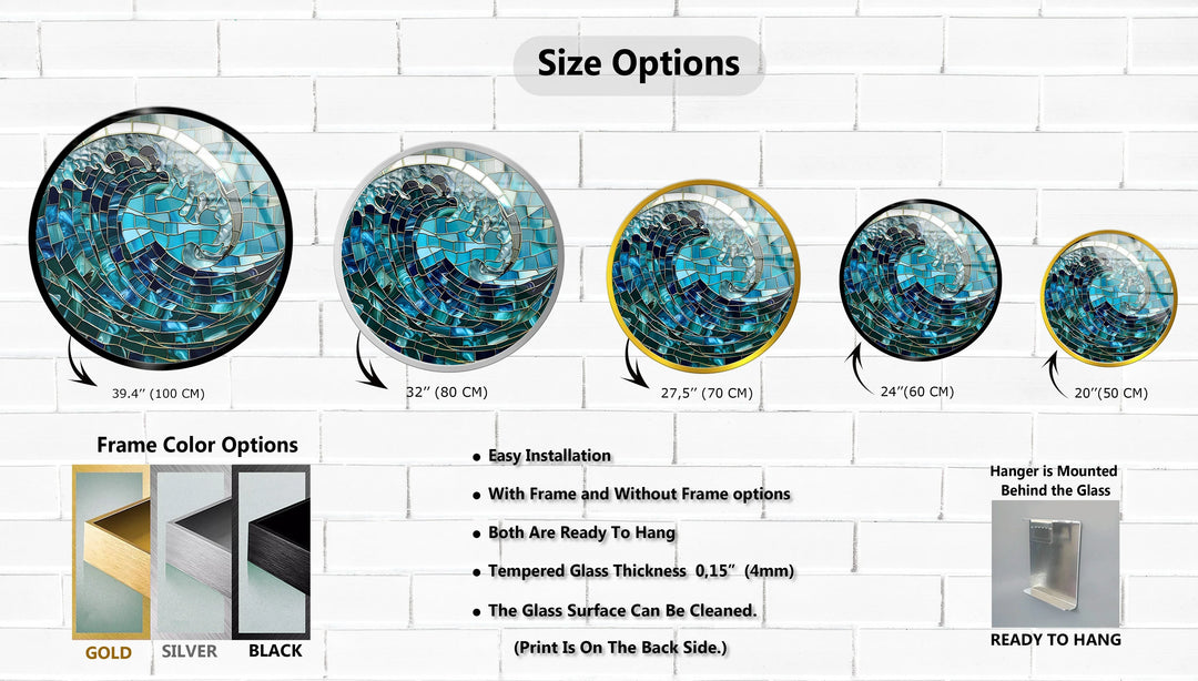 Ocean Wave Mosaic Round Glass Wall Art - MyPhotoStation