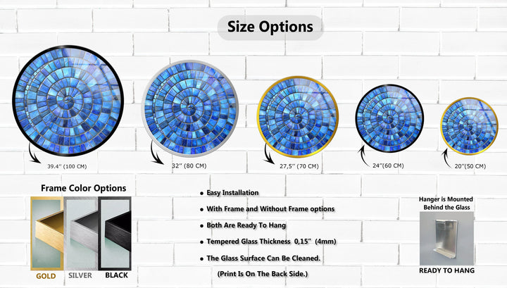 Ocean Spiral – Blue Mosaic Round Glass Wall Art - MyPhotoStation