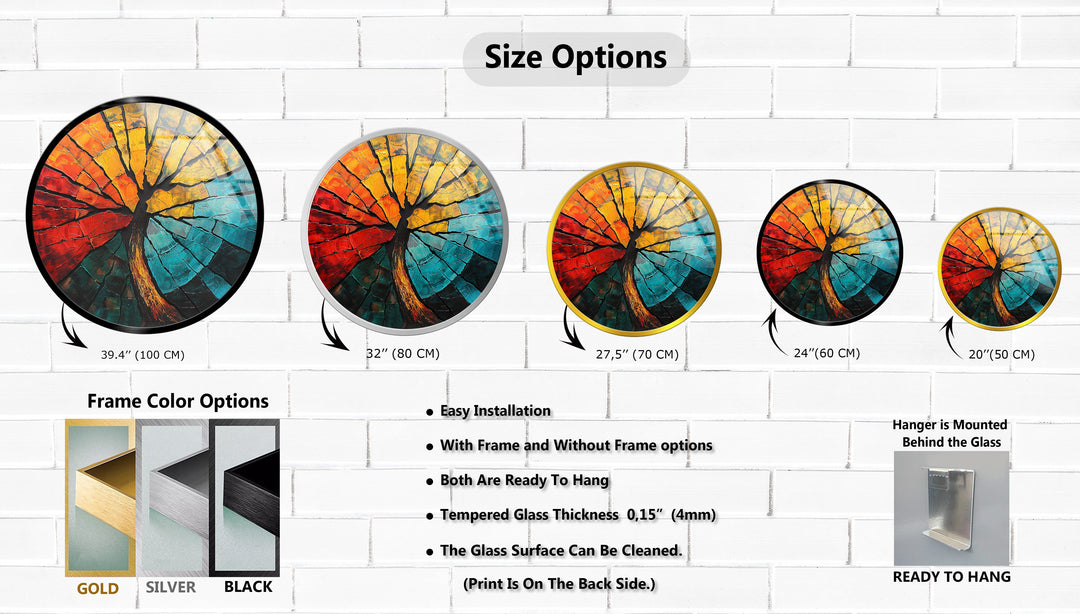 Elemental Fusion – Fiery Abstract Tree Round Glass Wall Art