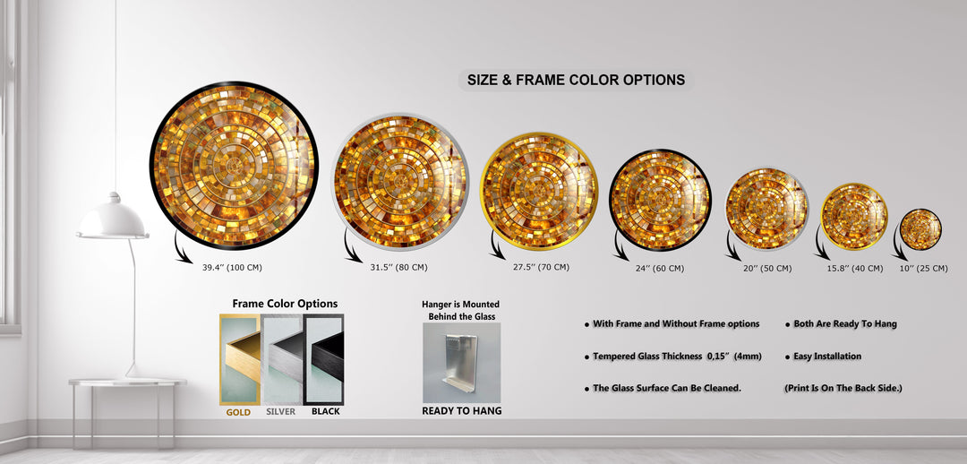 Golden Spiral Radiance – Gold Round Glass Wall Art