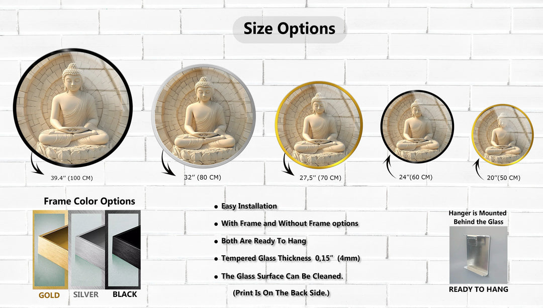 Serene White Buddha in Lotus – Round Glass Wall Art - MyPhotoStation