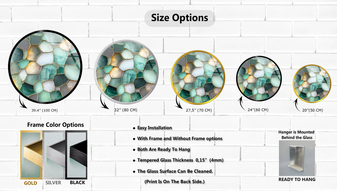 Green Stone Mosaic Round Glass Wall Art - MyPhotoStation