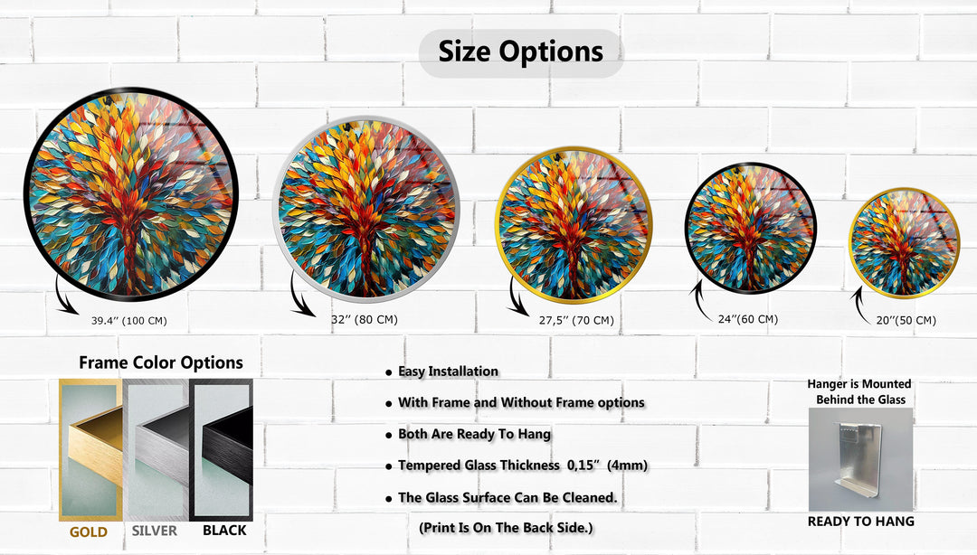 Eternal Bloom – Vibrant Tree of Life Round Glass Wall Art