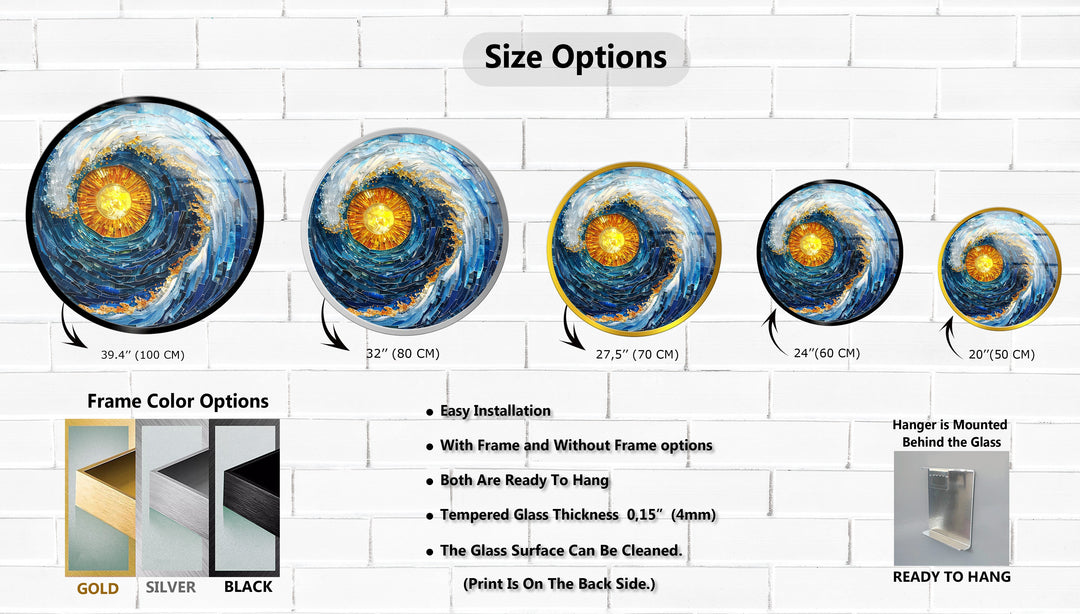 Solar Tide – Blue Wave Mosaic Round Glass Wall Art