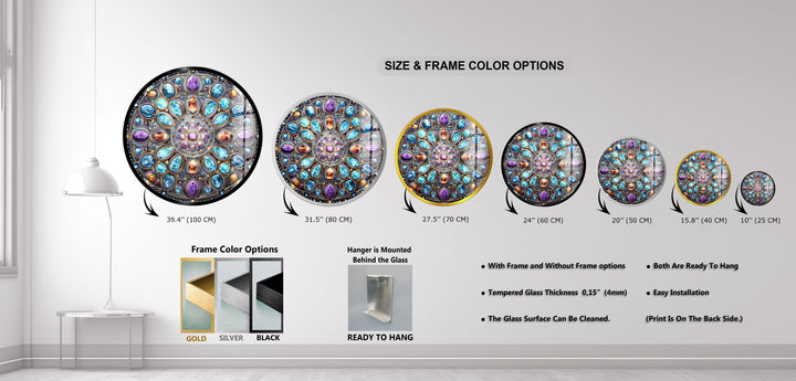 Celestial Jewel Mandala – Round Glass Wall Art