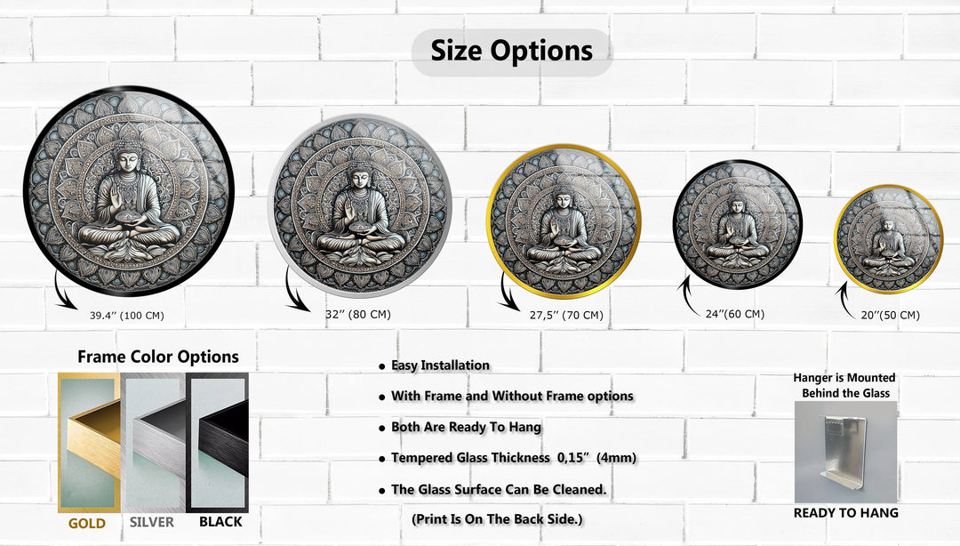 Mandala Buddha Round Glass Wall Art - MyPhotoStation