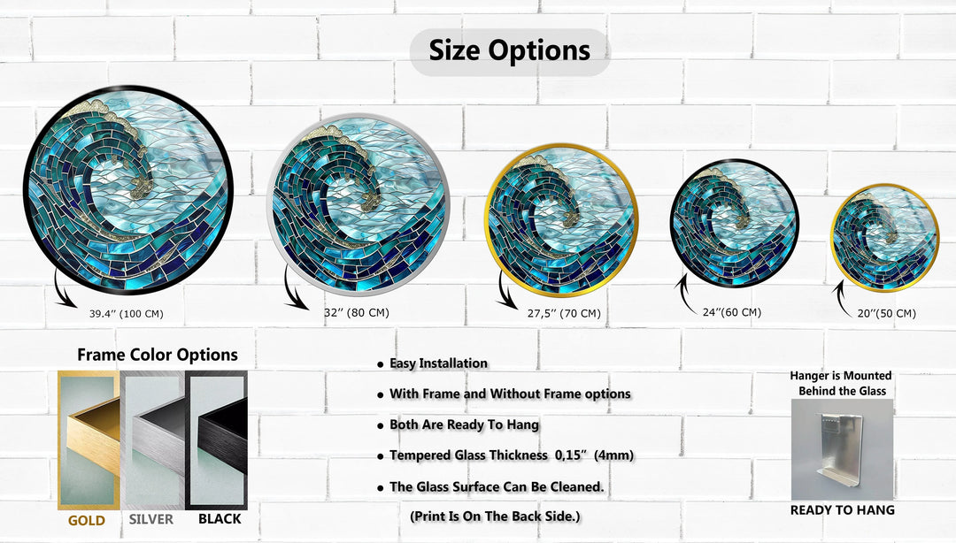 Golden Crest Wave Mosaic Round Glass Wall Art - MyPhotoStation