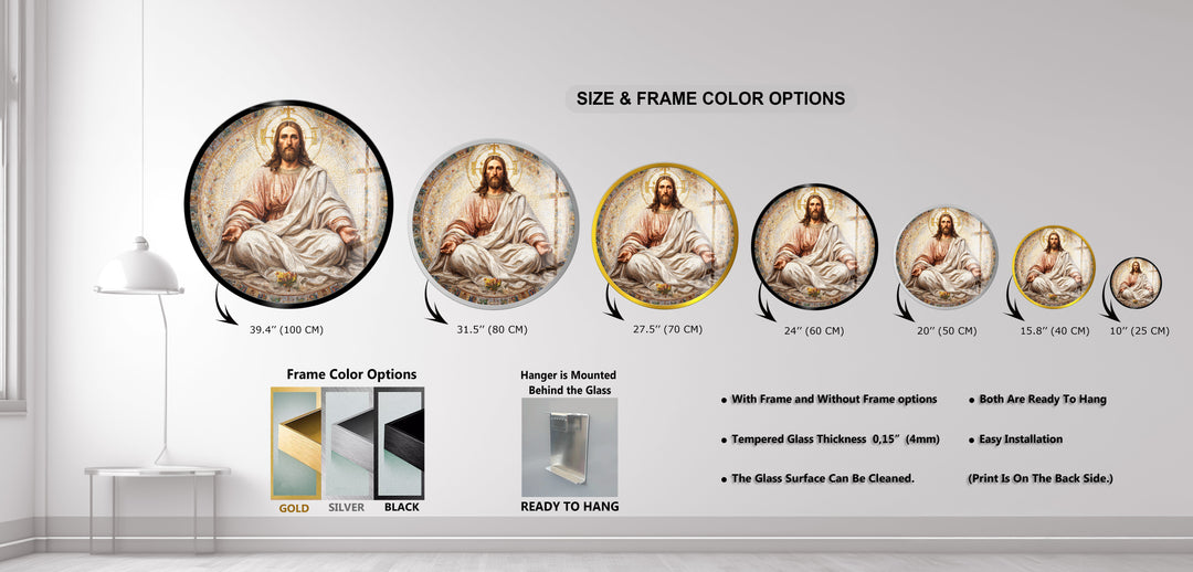 Radiant Christ in Serenity – Mosaic Round Glass Wall Art