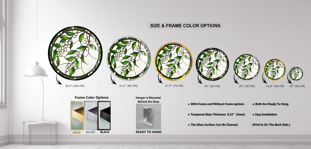 Emerald Berry Vines – Round Glass Wall Art