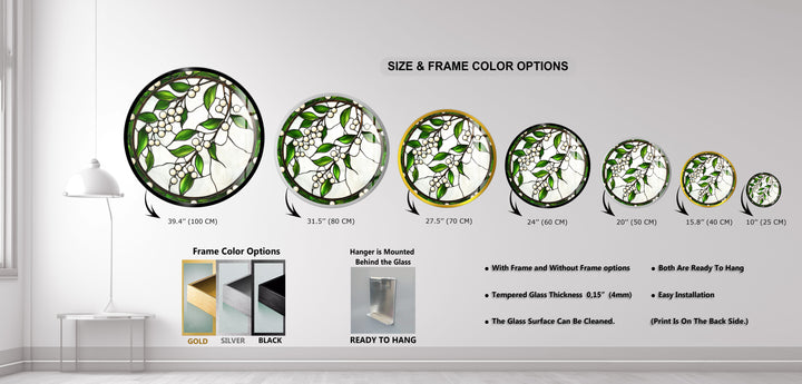 Emerald Berry Vines – Round Glass Wall Art