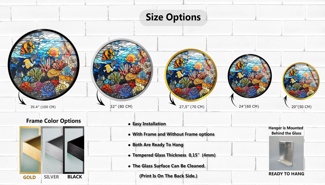 Coral Reef Mosaic Round Glass Wall Art - MyPhotoStation