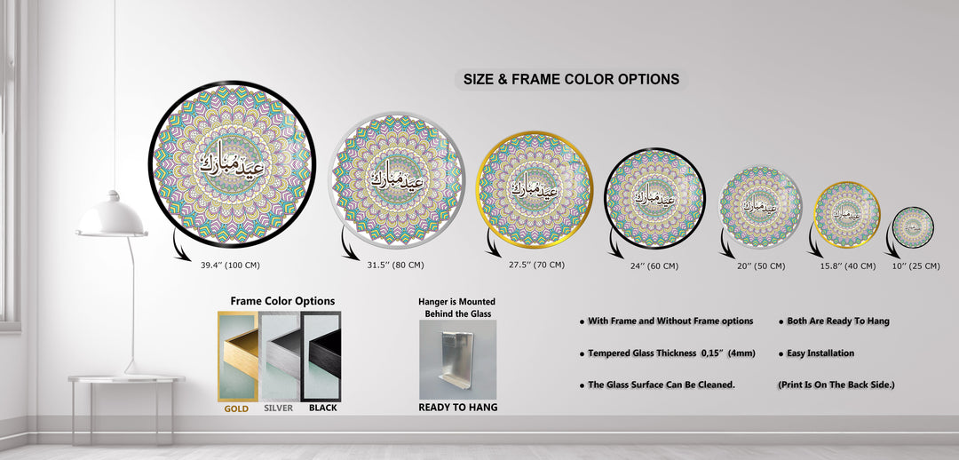 Eid Mubarak Mandala – Round Glass Wall Art