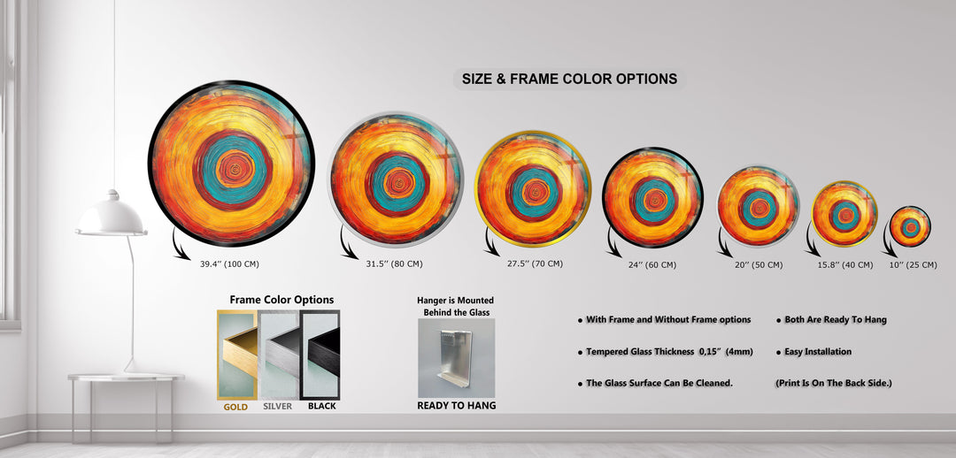 Solar Core – Vibrant Abstract Round Glass Wall Art