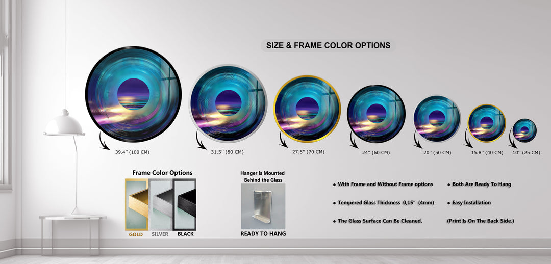 Luminous Horizon – Abstract Ocean View Round Glass Wall Art