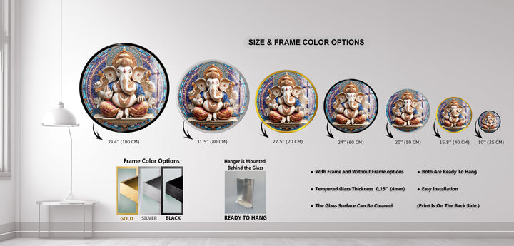 Divine Ganesha Mosaic – Round Glass Wall Art