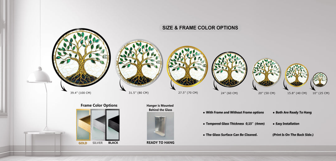 Golden Roots of Harmony – Round Glass Wall Art