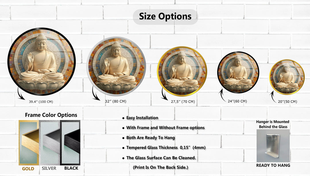 Tranquil Buddha Mosaic Round Glass Wall Art - MyPhotoStation
