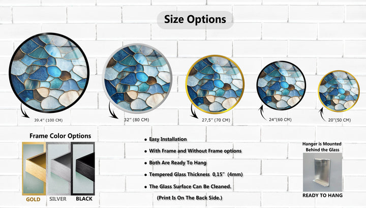 Coastal Blue Stone Mosaic Round Glass Wall Art - MyPhotoStation