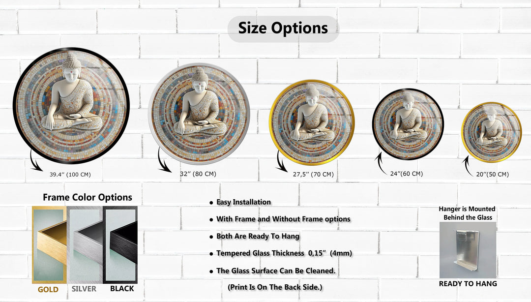 Mosaic Serenity Buddha – Round Glass Wall Art - MyPhotoStation