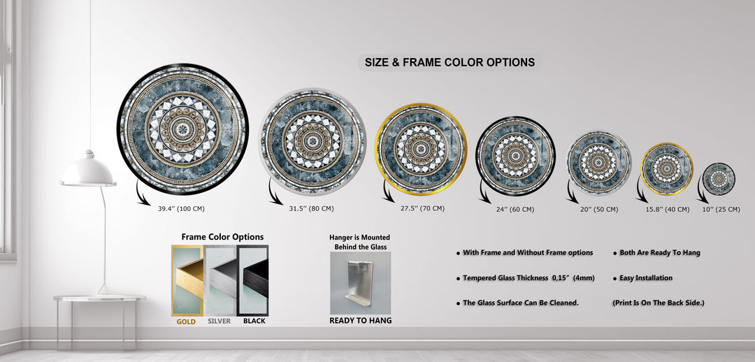 Imperial Marble Mandala – Round Glass Wall Art