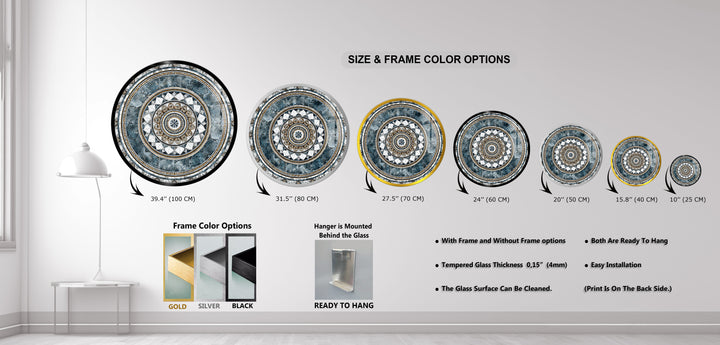 Imperial Marble Mandala – Round Glass Wall Art