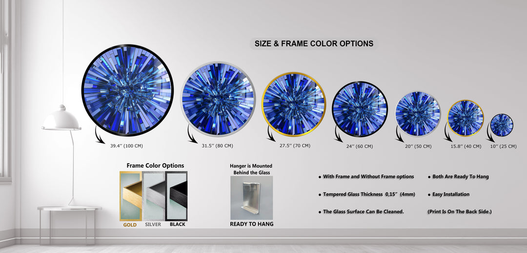 Sapphire Burst – Modern Blue Mosaic Round Glass Wall Art