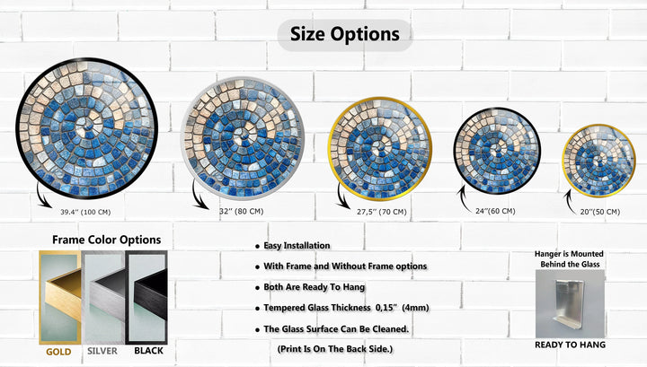 Ocean Spiral Mosaic – Blue and Sand Round Glass Wall Art - MyPhotoStation