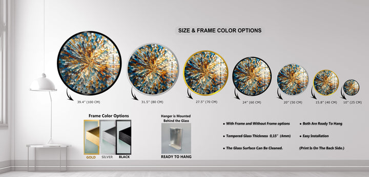 Golden Radiance Spiral  – Round Glass Wall Art