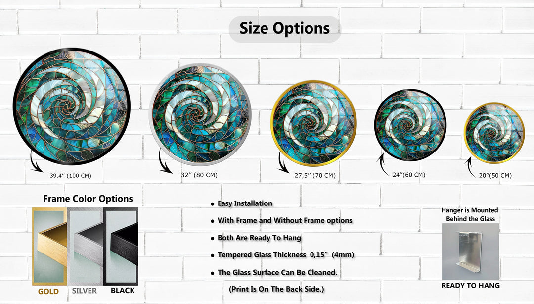 Aqua Spiral Harmony – Round Glass Wall Art - MyPhotoStation