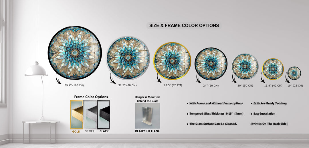 Celestial Bloom Mandala – Round Glass Wall Art
