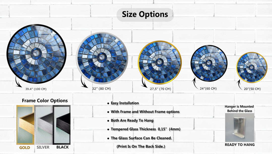Blue Spiral Harmony – Mosaic Round Glass Wall Art - MyPhotoStation