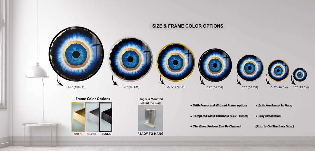 Golden Aura – Blue Eye Round Glass Wall Art