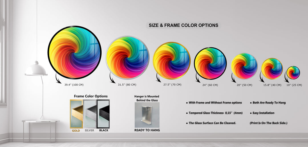 Vortex of Color – Rainbow Swirl Round Glass Wall Art