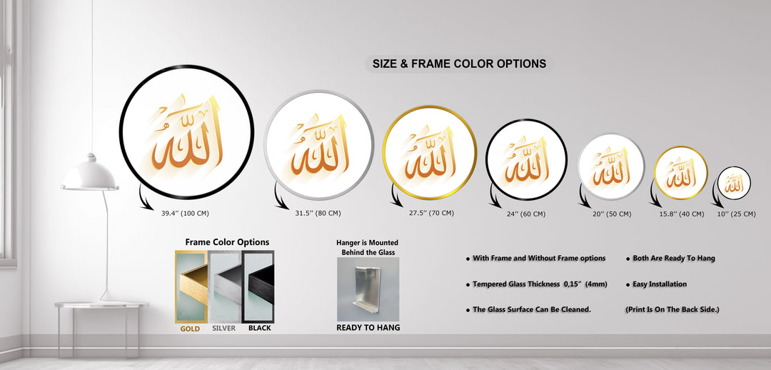 Golden Divine – Calligraphy Round Glass Wall Art